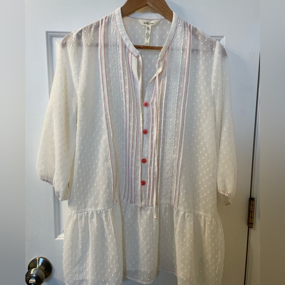 Matilda Jane Tunic Top Cream Light the Way Swiss Dot 3/4 Sleeve Women's Medium